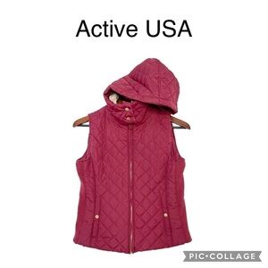 Active USA High Neck Quilted Zip Up Puffer hoodie Vest Jacket size S